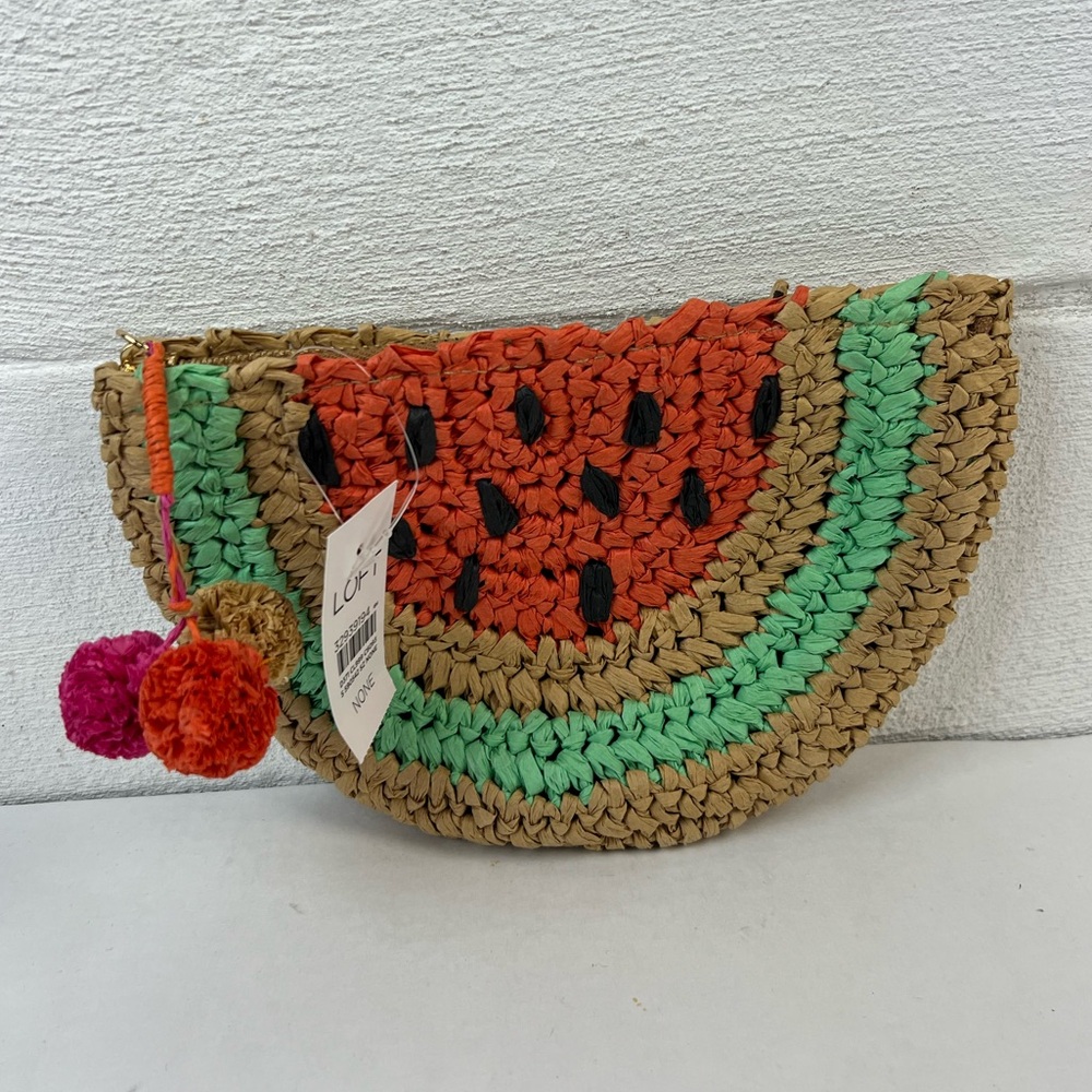 Loft Raffia Watermelon Zip Pouch Bag NWT